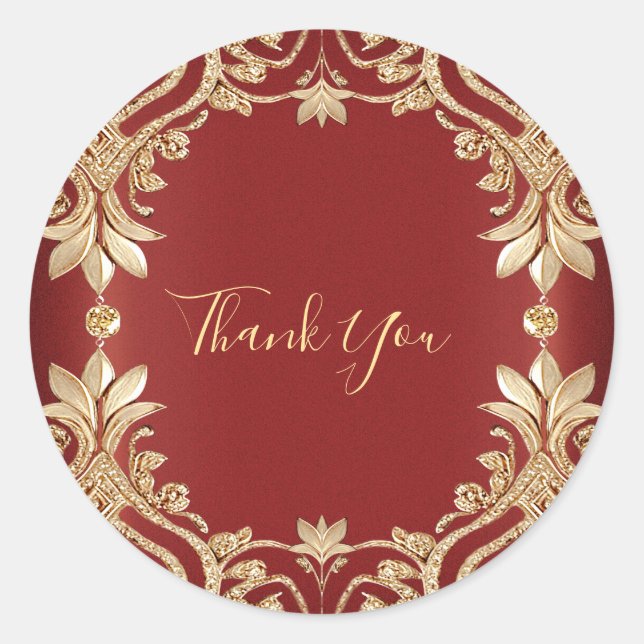 Modern Gold Red Floral Sticker (Vorderseite)