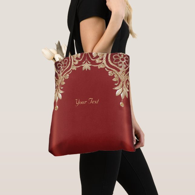 Modern Gold Red Floral Tote Bag (De près)