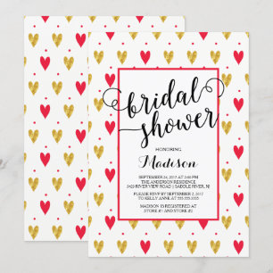 Modern Gold Red Hearts Bridal Dusche Einladung