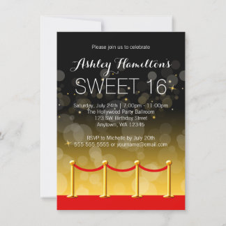 Modern Gold Red Tepet Hollywood Sweet 16 Einladung