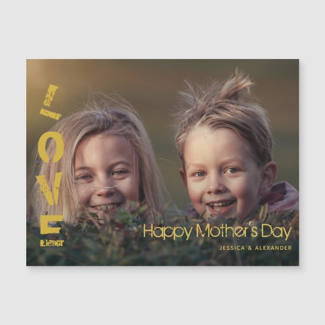Modern Gold Schriftart Happy Mothers Day Foto Card Magnetkarte (Vorderseite)