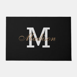 Modern Gold Schwarz-weiß Elegante Monogram Custom Fußmatte