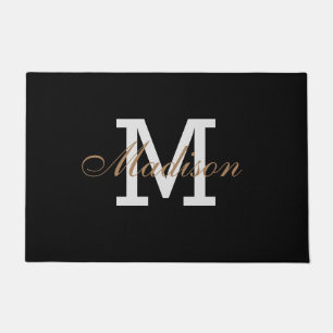 Modern Gold Schwarz-weiß Elegante Monogram Custom Fußmatte