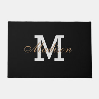Modern Gold Schwarz-weiß Elegante Monogram Custom Fußmatte