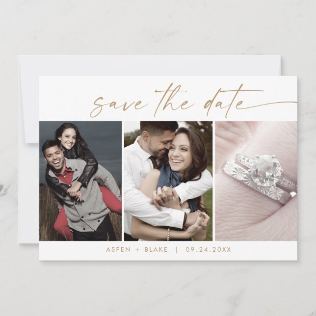 Modern Gold Script 3 Fotovorlage Save the Date (Vorderseite)