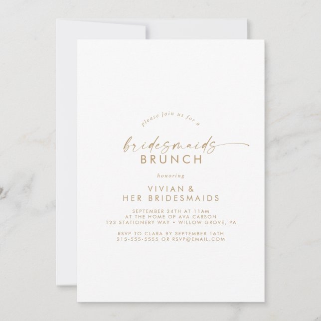Modern Gold Script Bridesmaids Brunch Einladung (Vorderseite)