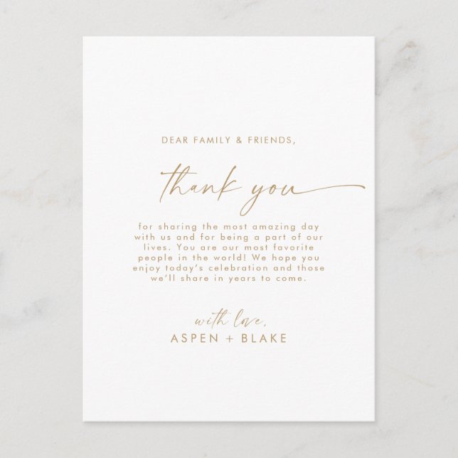 Modern Gold Script Dankeschön Empfang Card Postkarte (Vorderseite)