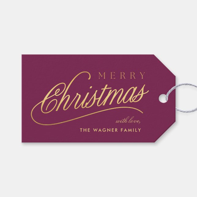 Modern Gold Script Frohe Weihnachten Geschenkanhänger (Vorderseite (Horizontal))
