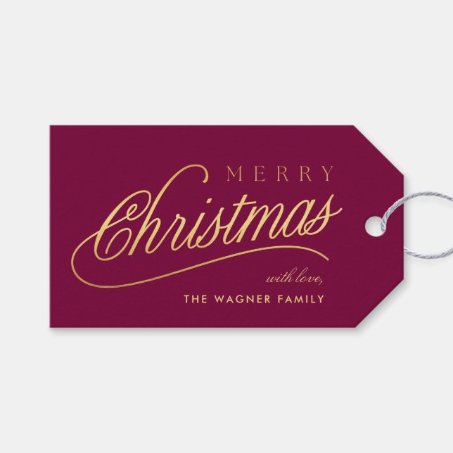 Modern Gold Script Frohe Weihnachten Geschenkanhänger (Vorderseite (Horizontal))