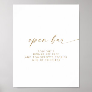 Modern Gold Script Open Bar Sign Poster
