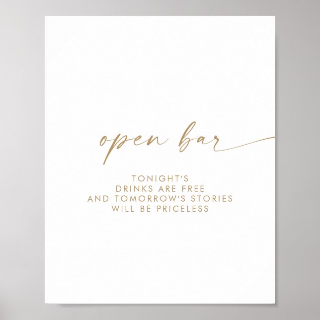 Modern Gold Script Open Bar Sign Poster (Vorne)