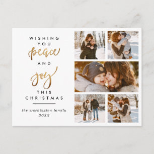 Modern Gold Script Peace & Freude Weihnachten 5 Fo Postkarte