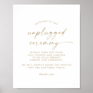 Modern Gold Script Unplugged Zeremony Sign Poster