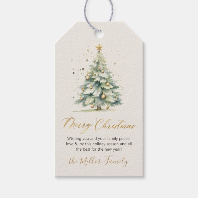 Modern Gold Script Wasserfarben Weihnachtsbaum Cre Geschenkanhänger (Vorderseite)