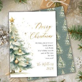 Modern Gold Script Watercolor Weihnachtsbaum Feiertagskarte