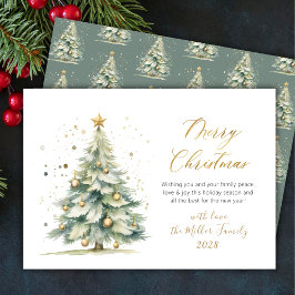 Modern Gold Script Watercolor Weihnachtsbaum Feiertagskarte