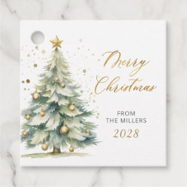 Modern Gold Script Watercolor Weihnachtsbaum Geschenkanhänger