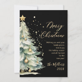 Modern Gold Script Watercolor Weihnachtsbaum Schwa Feiertagskarte