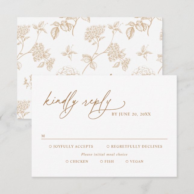 Modern Gold Script Wedding Meal Options RSVP Karte (Vorne/Hinten)
