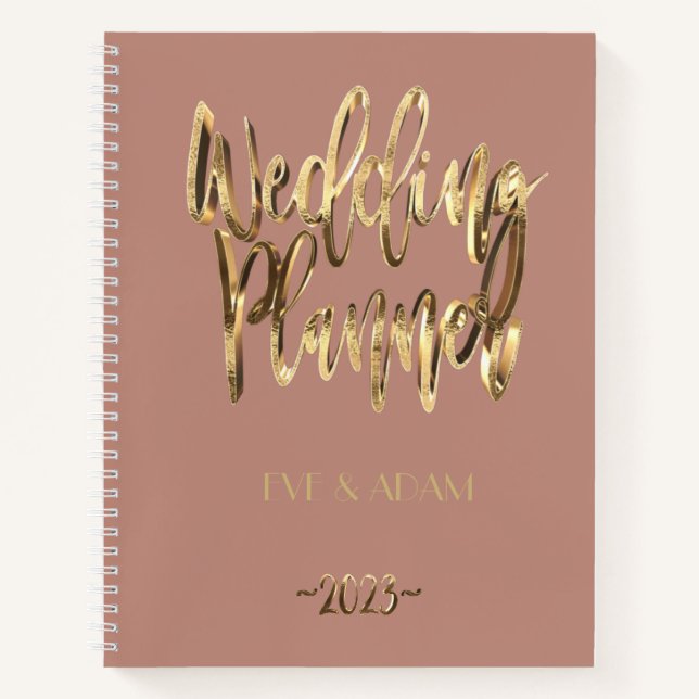 Modern Gold Script Wedding Planer 2023 Rose Gold Notizbuch (Vorderseite)