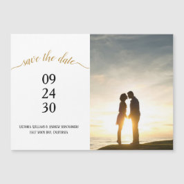 Modern Gold Script Wedding Rett Date Foto Magnet