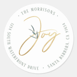 Modern Gold Simple Joy White Rücksendeadresse Runder Aufkleber