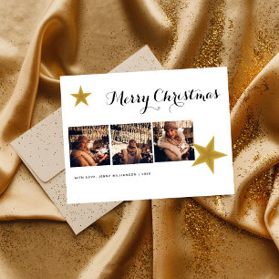 Modern Gold Star 3 Foto Collage Weihnachten Postkarte