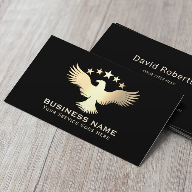 Modern Gold Stars Bald Adler Beruflich Black Visitenkarte (Von Creator hochgeladen)