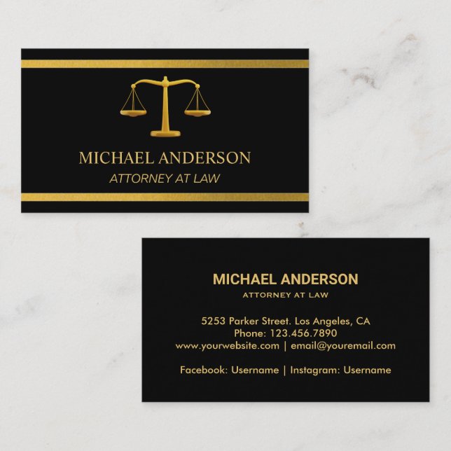 Modern Gold Strip Navy Blue Anwalt Anwalt Visitenkarte (Vorne/Hinten)