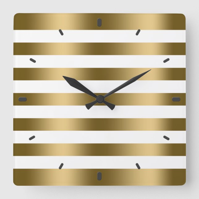Modern Gold Stripes White Background Quadratische Wanduhr (Vorderseite)