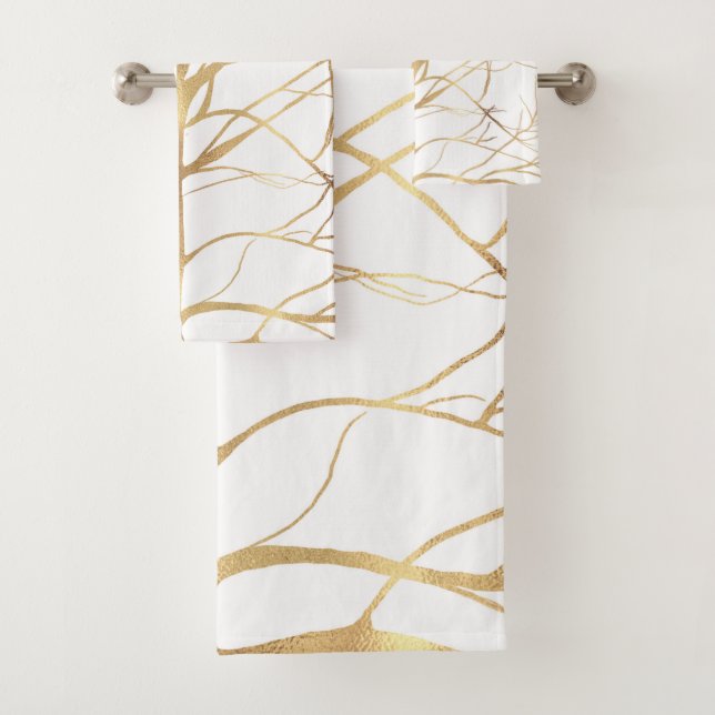 Modern Gold Tree Silhouette Minimal White Design Badhandtuch Set (Insitu)