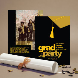 Modern Gold Typography & Tassel Grad Party Photo Einladung