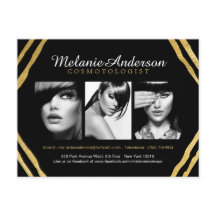 Modern Gold und Black Deko Makeup Artist Comp Card