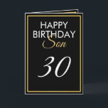 Modern Gold und Black Son 30. Geburtstag Karte<br><div class="desc">Modern Gold und Black Son 30. Geburtstag, ein einzigartiges Design für jeden, der etwas Besonderes für seinen Sohn zu seinem Geburtstag sucht. Das Design verfügt über einen schönen goldenen Rahmen mit anpassbarem Text, den Sie personalisieren können. Zögern Sie also nicht, ihn anzupassen, um Ihre eigene Geburtstagseinladung zu machen. Wenn Sie...</div>