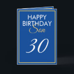 Modern Gold und Blue Son 30. Geburtstag Karte<br><div class="desc">Modern Gold und Blue Son 30. Geburtstag, ein einzigartiges Design für jeden, der etwas Besonderes für seinen Sohn zu seinem Geburtstag sucht. Das Design verfügt über einen schönen goldenen Rahmen mit anpassbarem Text, den Sie personalisieren können. Zögern Sie also nicht, ihn anzupassen, um Ihre eigene Geburtstagseinladung zu machen. Wenn Sie...</div>
