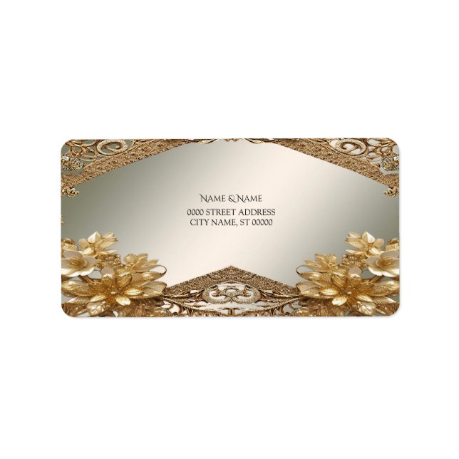 Modern Gold Verziert Floral Address Label Adressaufkleber (Vorne)