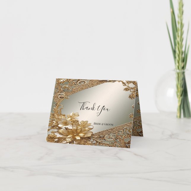 Modern Gold Verziert Floral Dankeschön Karte (Vorderseite)