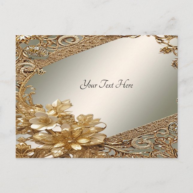 Modern Gold Verziert Floral Postkarte (Vorderseite)