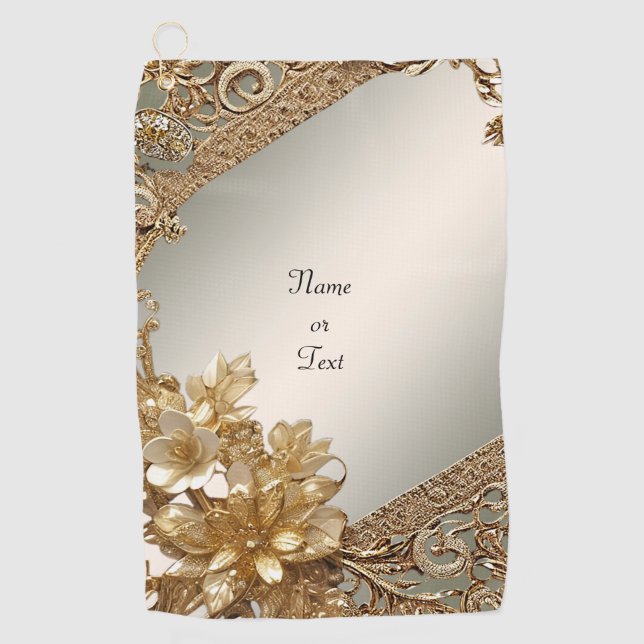 Modern Gold Verziertes Blumenhandtuch Golfhandtuch (Vorderseite)