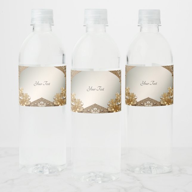 Modern Gold Verziertes Blumenwasser Flaschenetiket (Flaschen)