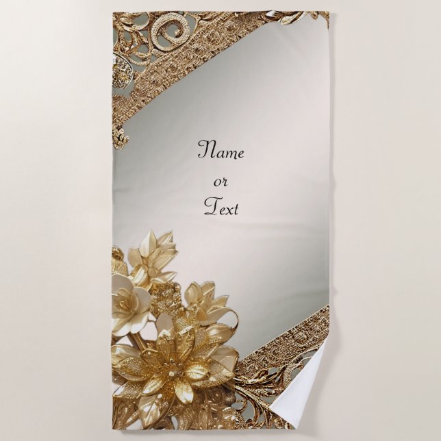 Modern Gold Verziertes Floral Beach Handtuch (Vorderseite)
