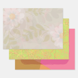 Modern Gold Violett Grün Rosa Flora Geschenkpapier Set