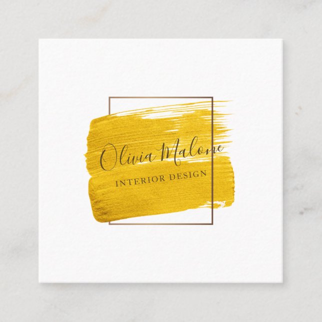 Modern Gold Watercolor Paint Gerahmt Quadratische Visitenkarte (Vorderseite)