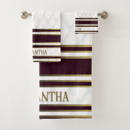 Modern Gold weiß und Burgundy geometrisch Badhandtuch Set