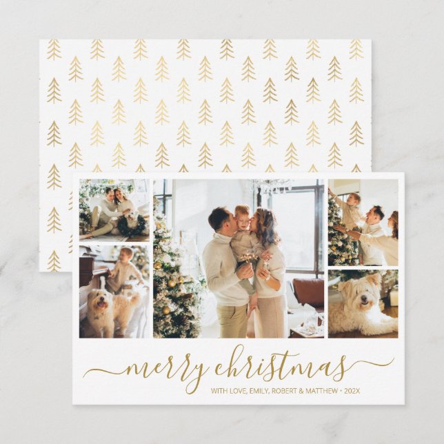 Modern Gold White Collage Weihnachtskarte Einladung (Vorne/Hinten)