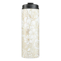 Modern Gold White Floral Doodles Line Art