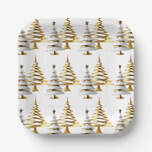 Modern Gold & White Square Paper Plates – Elegant  Pappteller (Vorderseite)