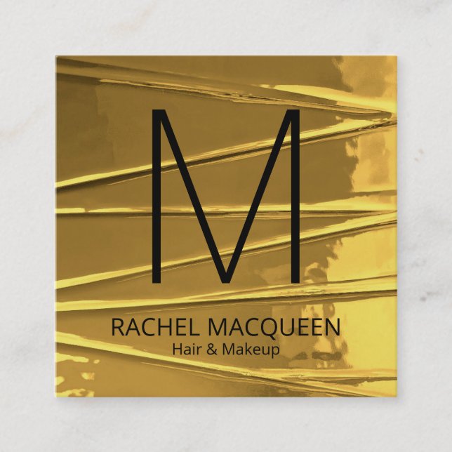 Modern Gold Zig Zag Foil Monogram Logo Quadratische Visitenkarte (Vorderseite)