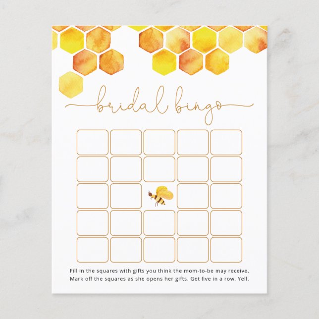 Modern Golden Biene Bridal Bingo Game Card (Vorderseite)