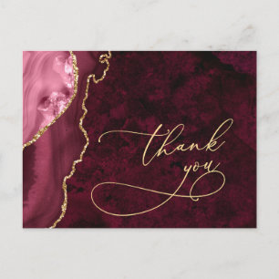 Modern Golden Burgundy Marble Wedding Vielen Dank Postkarte